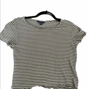 American Eagle Green and White Stripped Tee